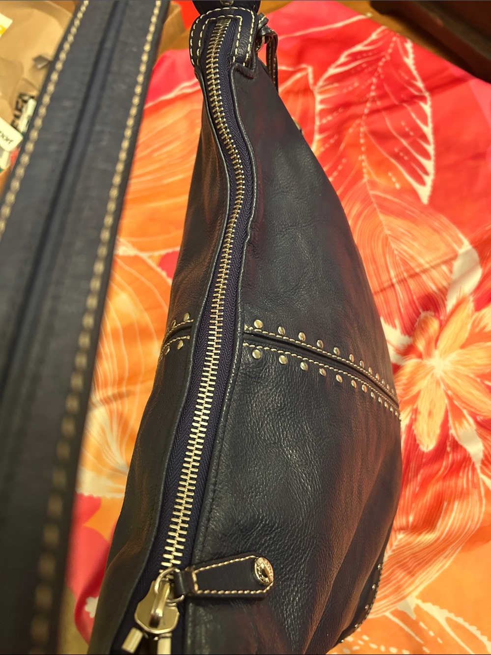 Michael Kors Navy Leather Stud-Trim Hobo - Picture 9 of 10